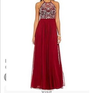 B Darlin Halter Neckline Crystal Bodice Long Dress